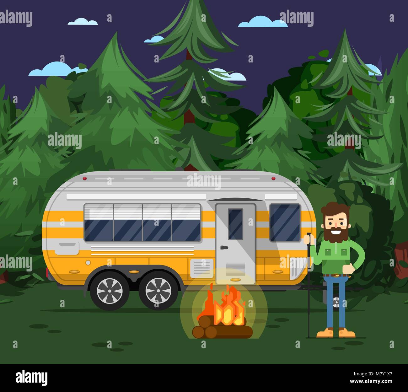 Tourist camp poster with travel trailer Stock Vector Image & Art - Alamy