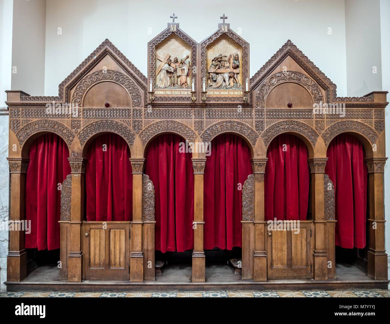Wooden Confessional In Catholic Church High Resolution Stock