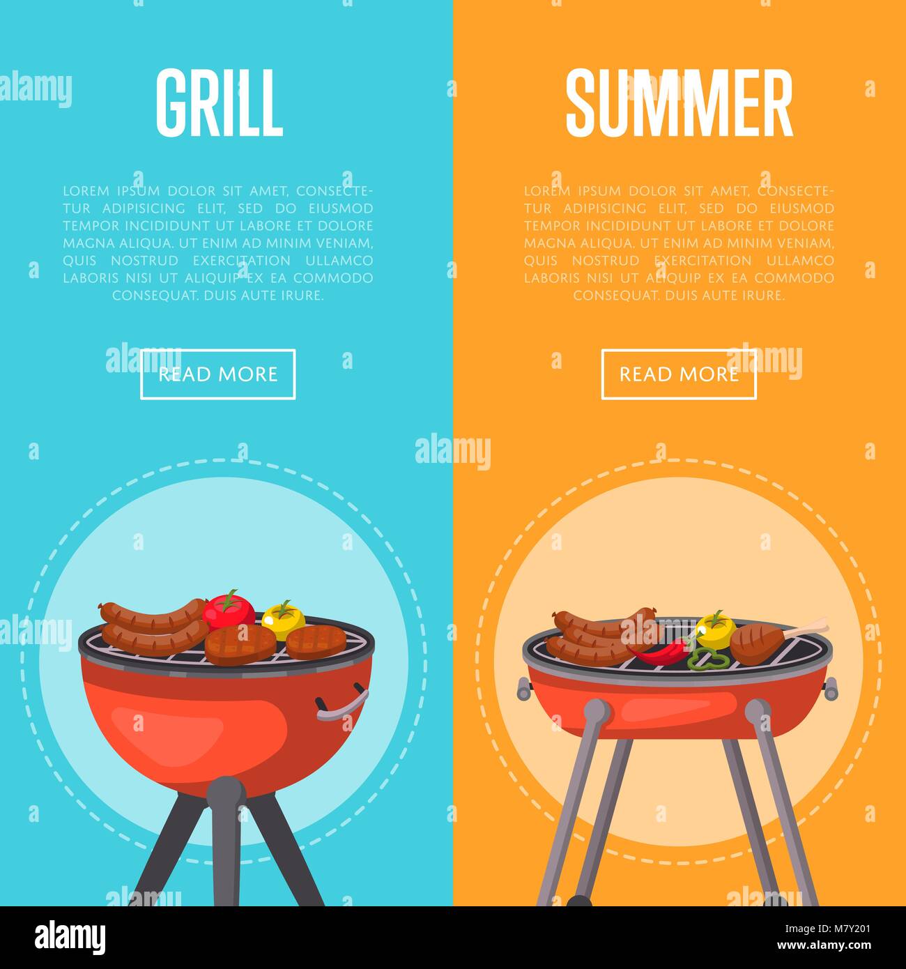 Summer grill party flyers with meats on barbecue Stock Vector Image & Art -  Alamy
