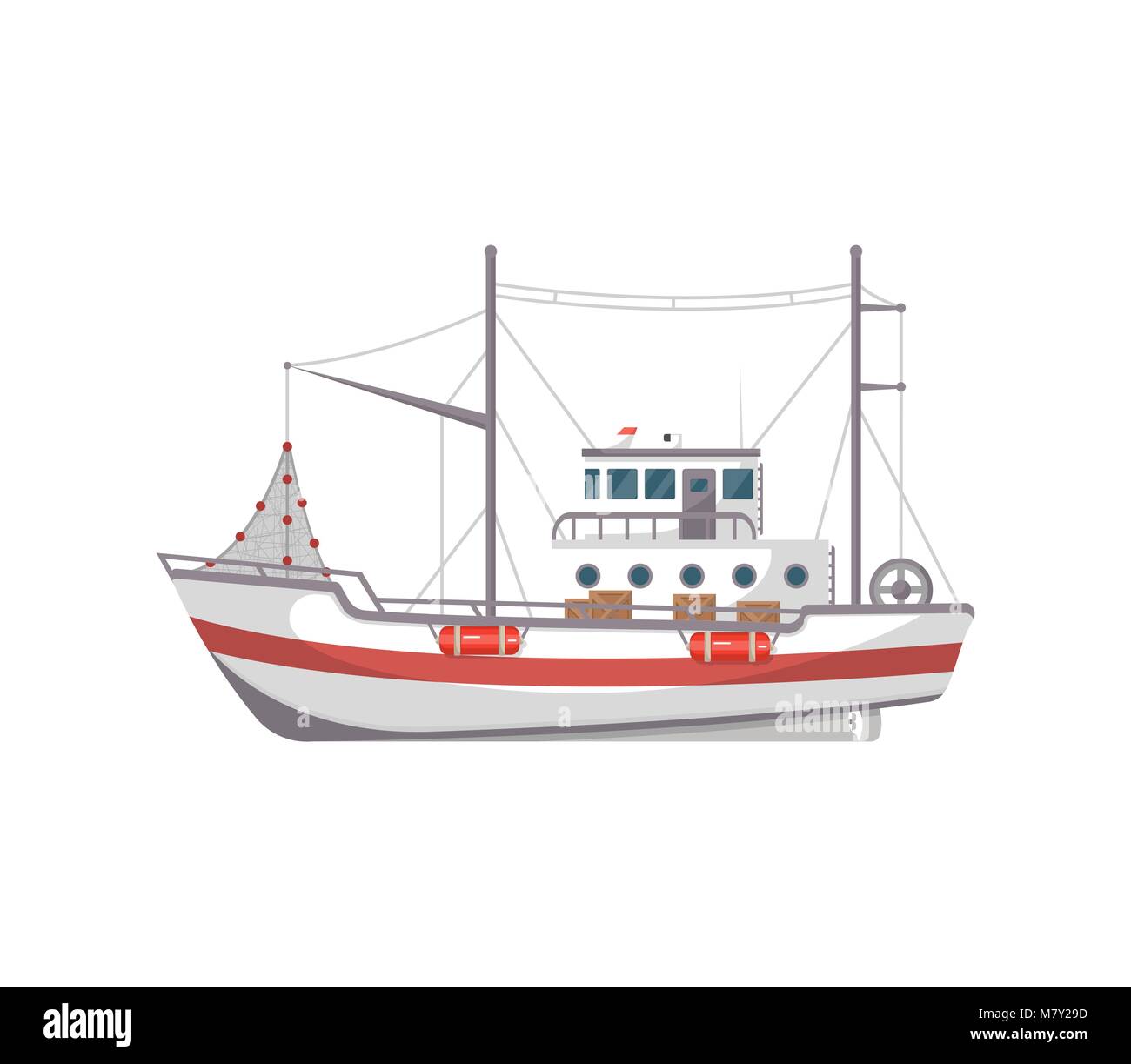 Fishing boat side view icon Stock Vector