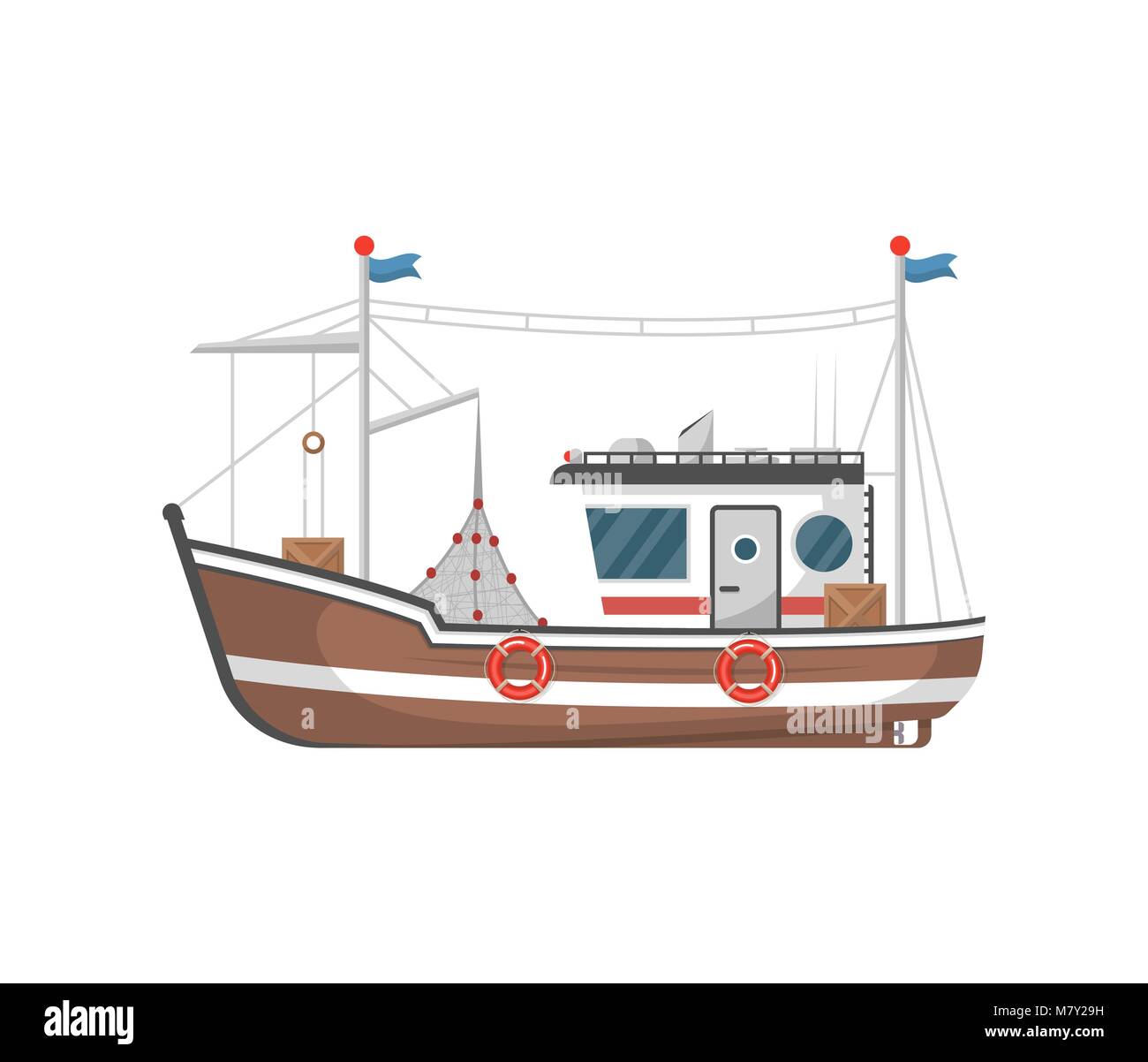 Commercial fishing trawler side view icon Stock Vector