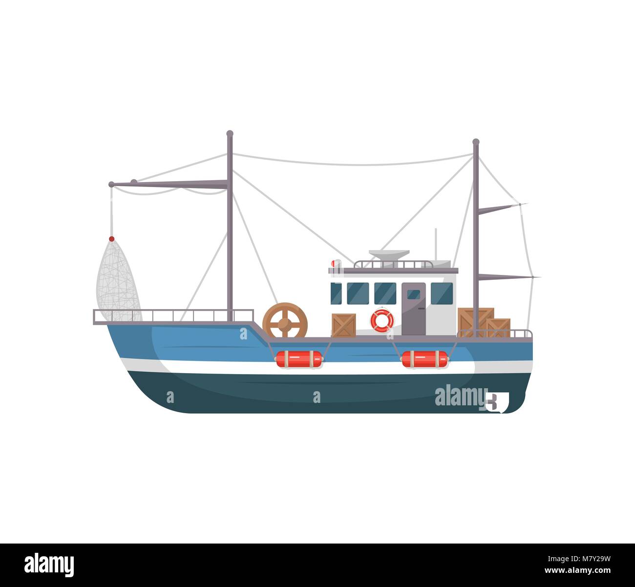 Commercial fishing ship side view icon Stock Vector