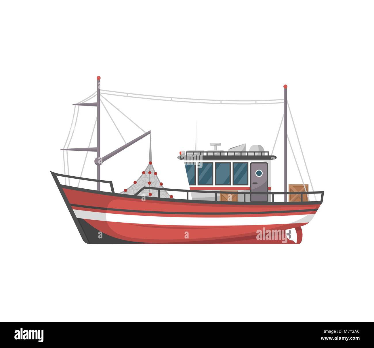 Vintage fishing boat side view icon Stock Vector