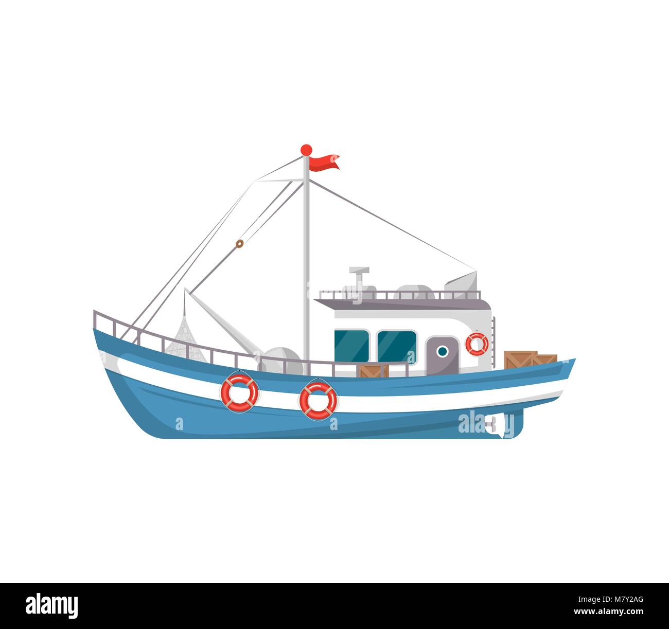 Commercial fishing boat side view icon Stock Vector