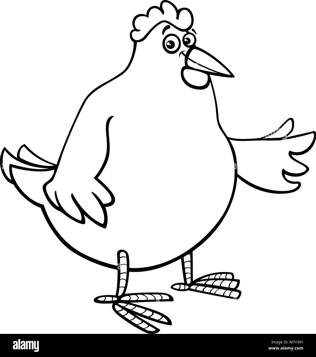 Black and White Cartoon Illustration of Funny Hen or Chicken Animal  Character Coloring Book Stock Vector Image & Art - Alamy