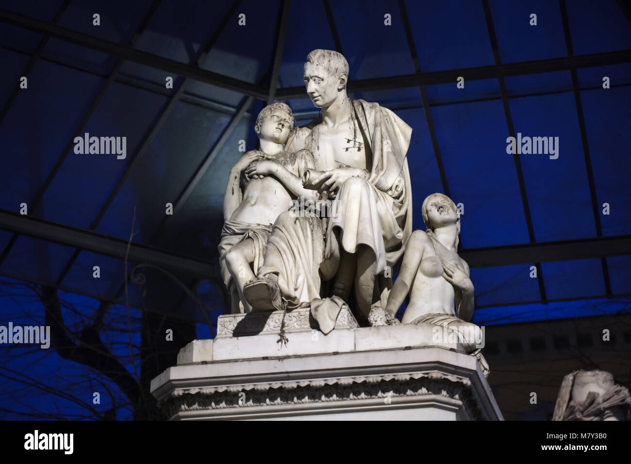 Monument to Nicola Demidoff (Nikolai Demidov) in Piazza Demidoff in Florence, Tuscany, Italy. The marble monument to Russian industrialist and art collector of the Demidov family was designed by Italian sculptor Lorenzo Bartolini and finished by his pupil Pasquale Romanelli. Stock Photo