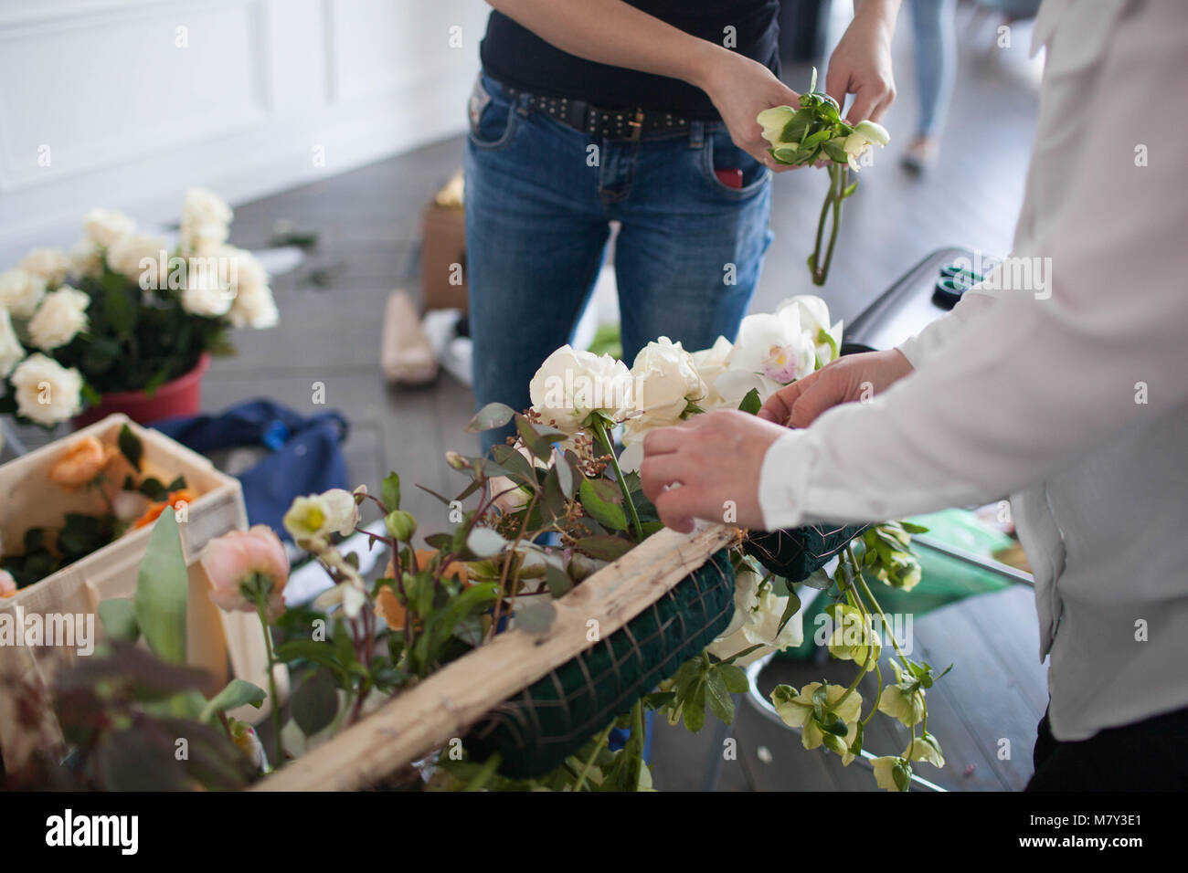 Florists make a floral arrangement. Process of work Stock Photo Alamy