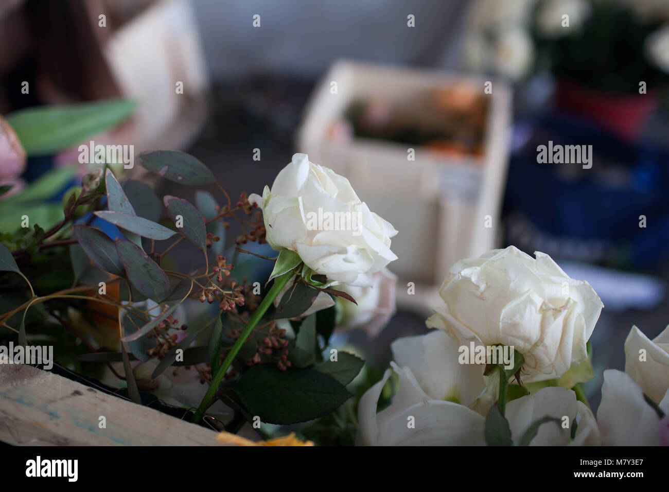 Florists make a floral arrangement. Process of work Stock Photo Alamy