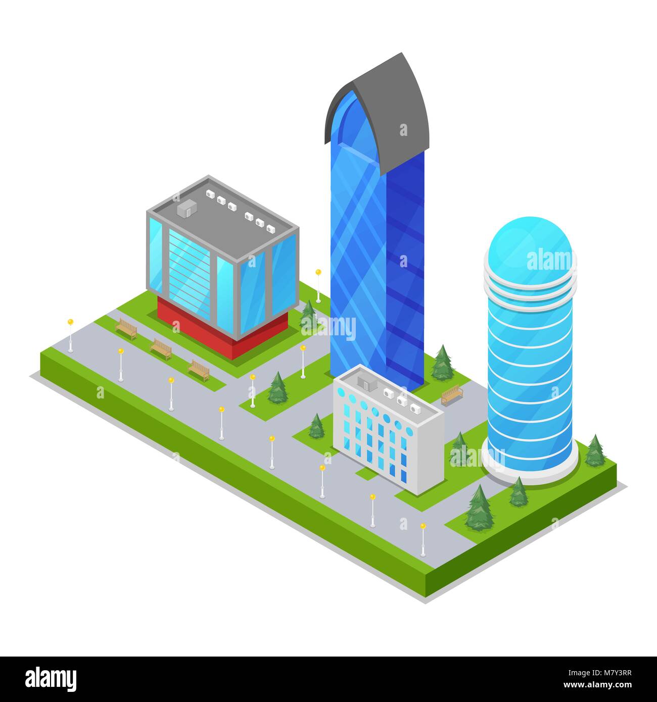 City district with skyscrapers isometric 3D icon Stock Vector Image ...