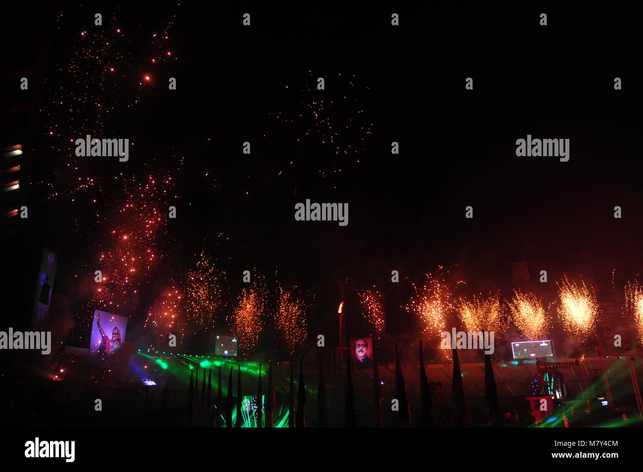 fireworks in Bangabandhu National Stadium. Stock Photo