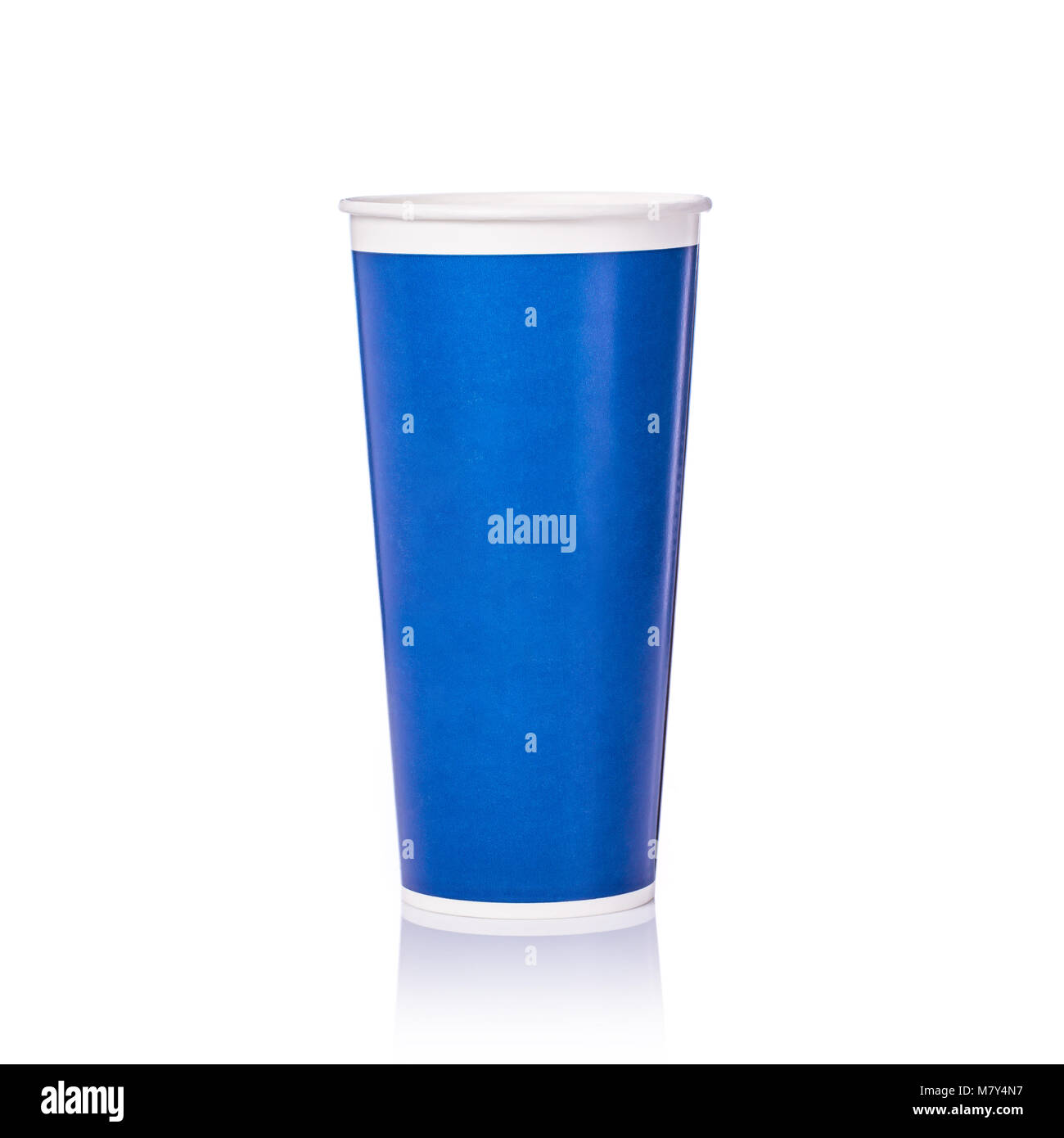 Blank blue paper cup for soft drink or coffee. Studio shot isolated on ...