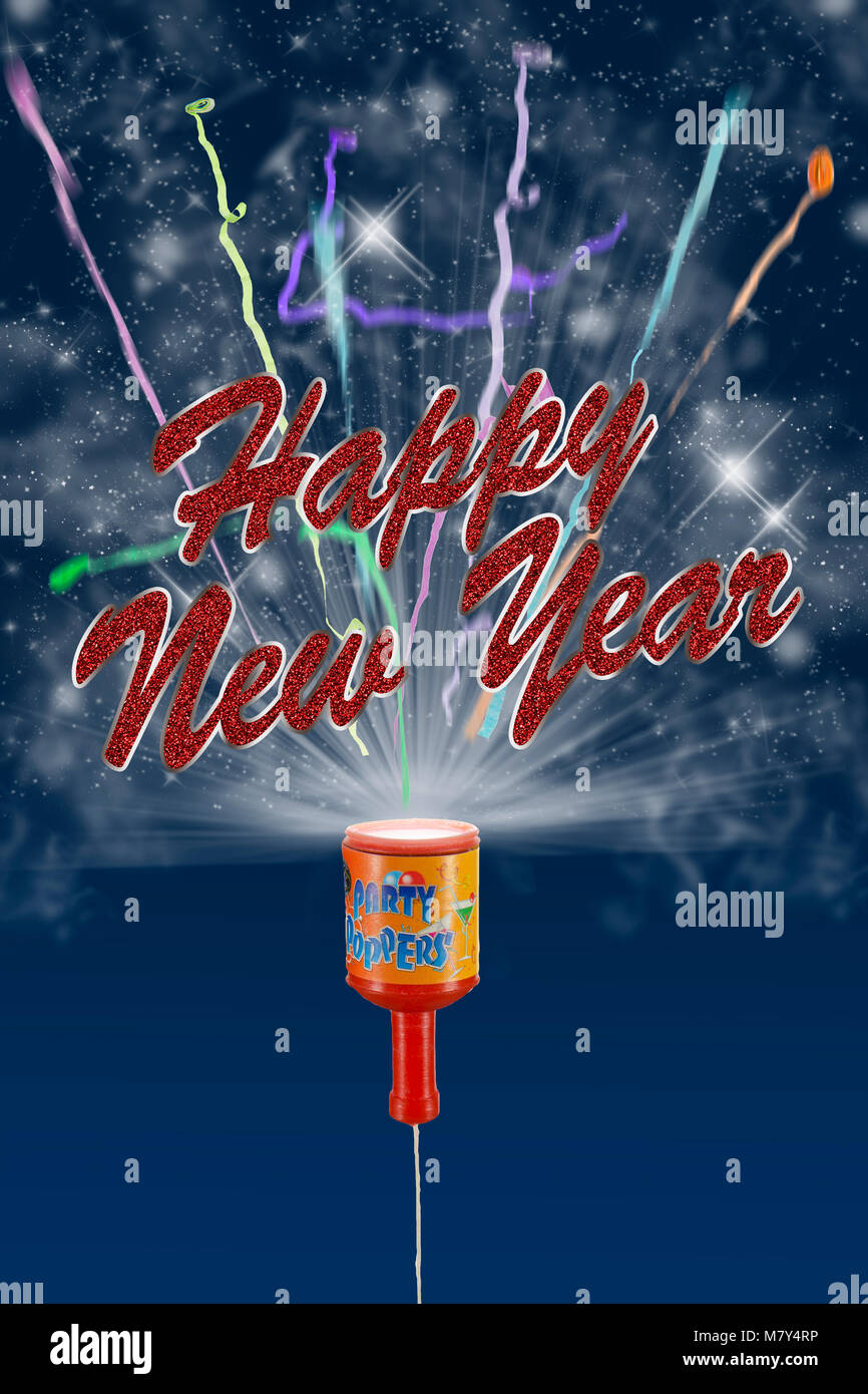 party popper exploding with new year text Stock Photo