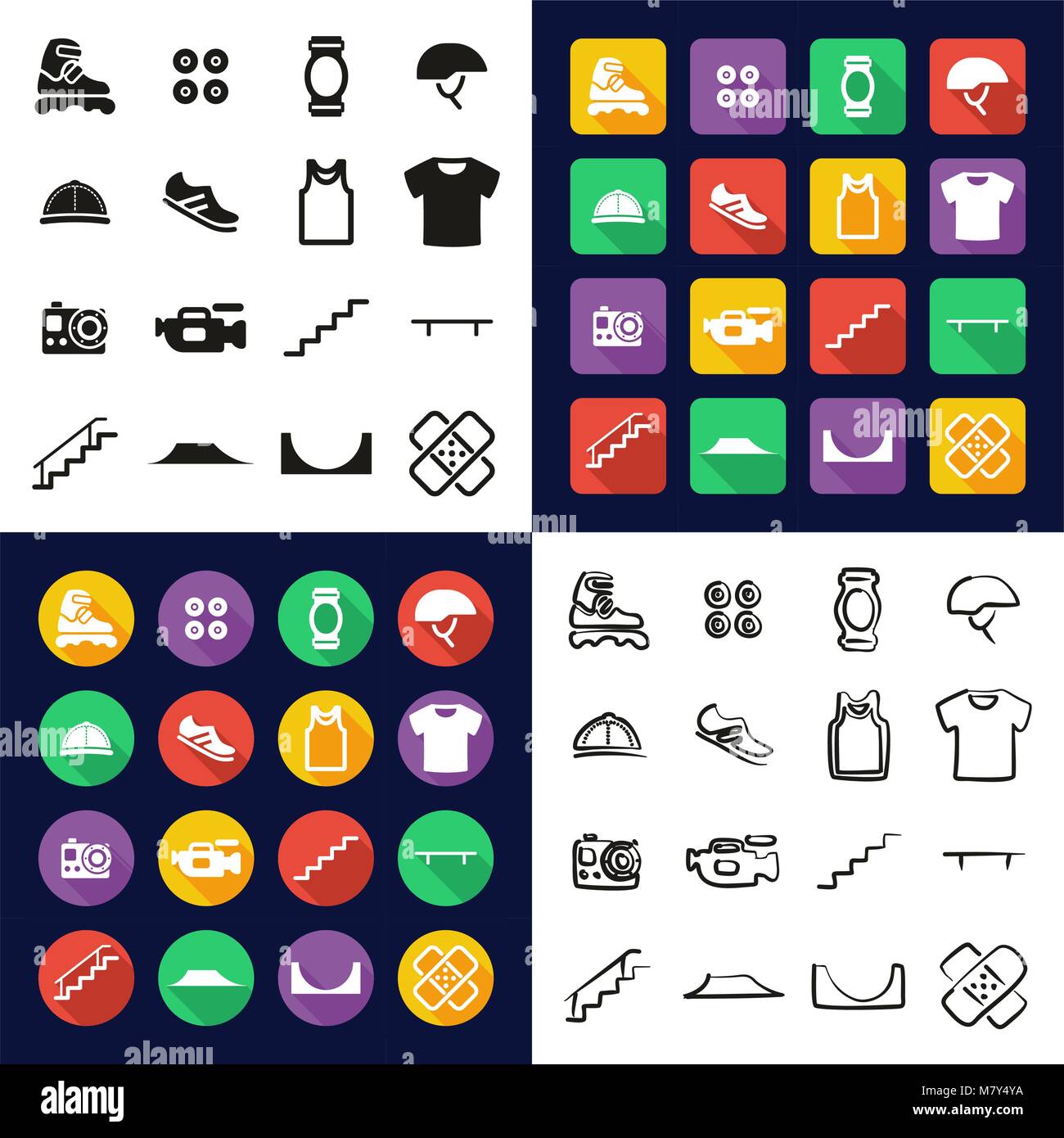 Inline All in One Icons Black & White Color Flat Design Freehand Set ...