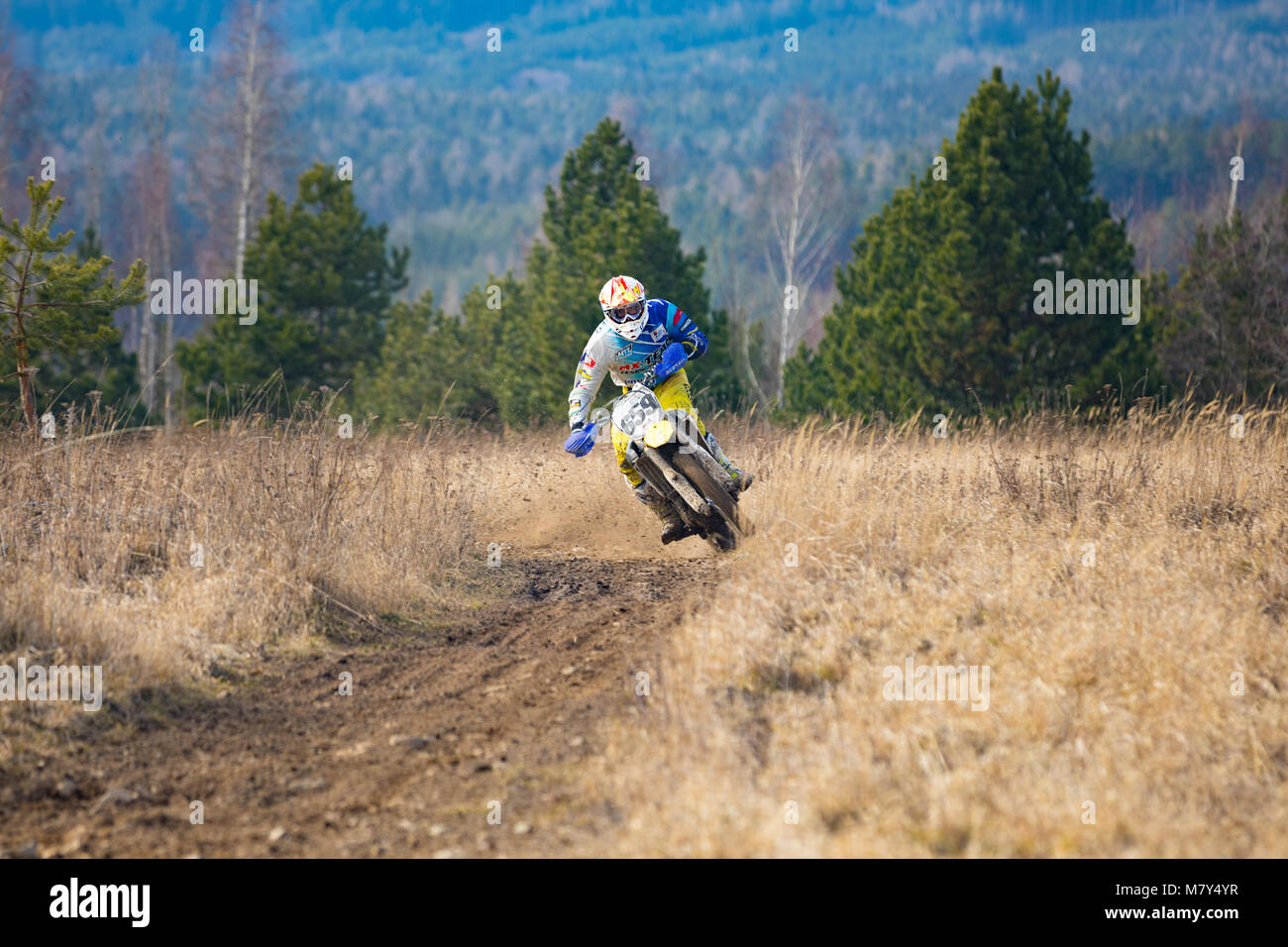 Pribram, Czech republic - 11.03.2018: Motocross rider in action on the ...