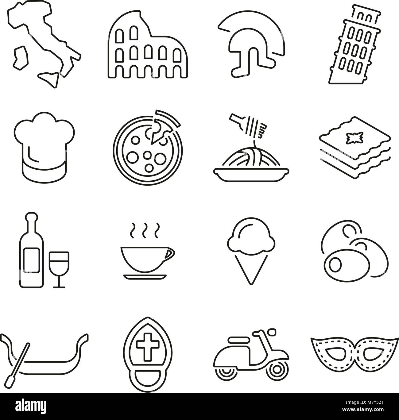 Italy Country & Culture Icons Thin Line Vector Illustration Set Stock ...