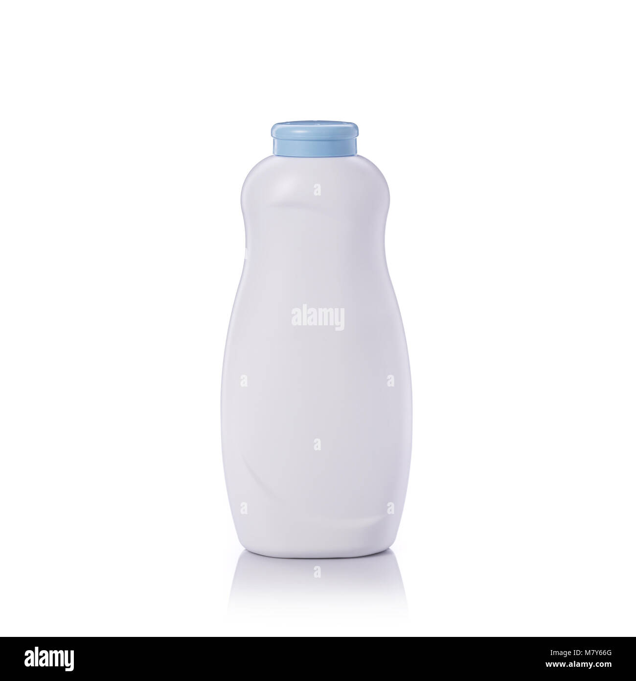 Close up white blank empty powder bottle. Studio shot isolated on white background Stock Photo