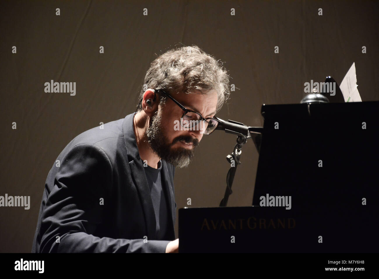 Naples, Italy. 26th Feb, 2018. The Italian singer and song-writer Dario Brunori also known as Brunori sas performs on stage at Teatro Augusteo in Napl. Stock Photo