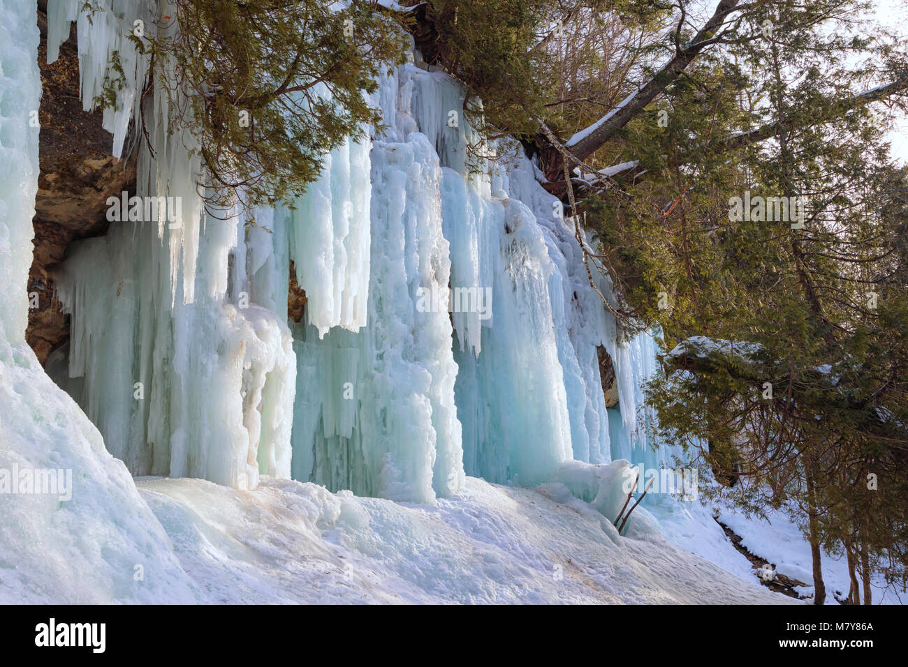 Ice caves and ice curtains form along the Pictured Rocks escarpment on