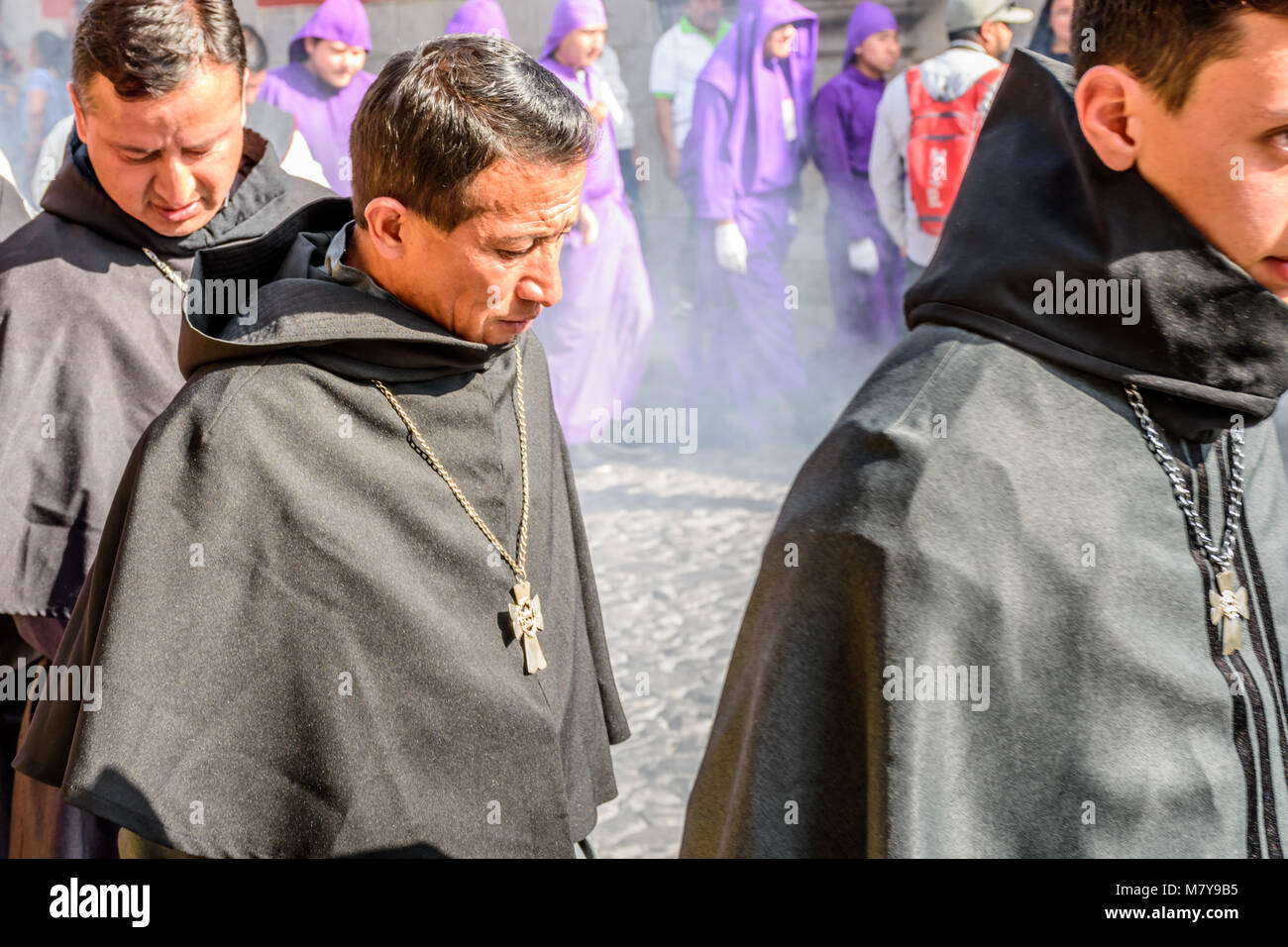 Antigua, Guatemala -  February 18, 2018: Procession on first Sunday of Lent in town with most famous Holy Week celebrations in Latin America Stock Photo