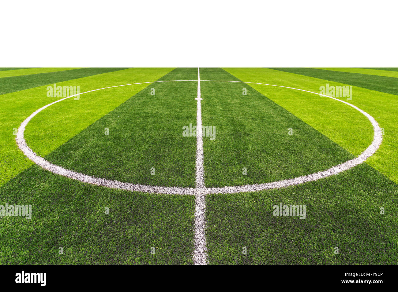 Artificial bright and dark green grass in outdoor football or futsal stadium Stock Photo