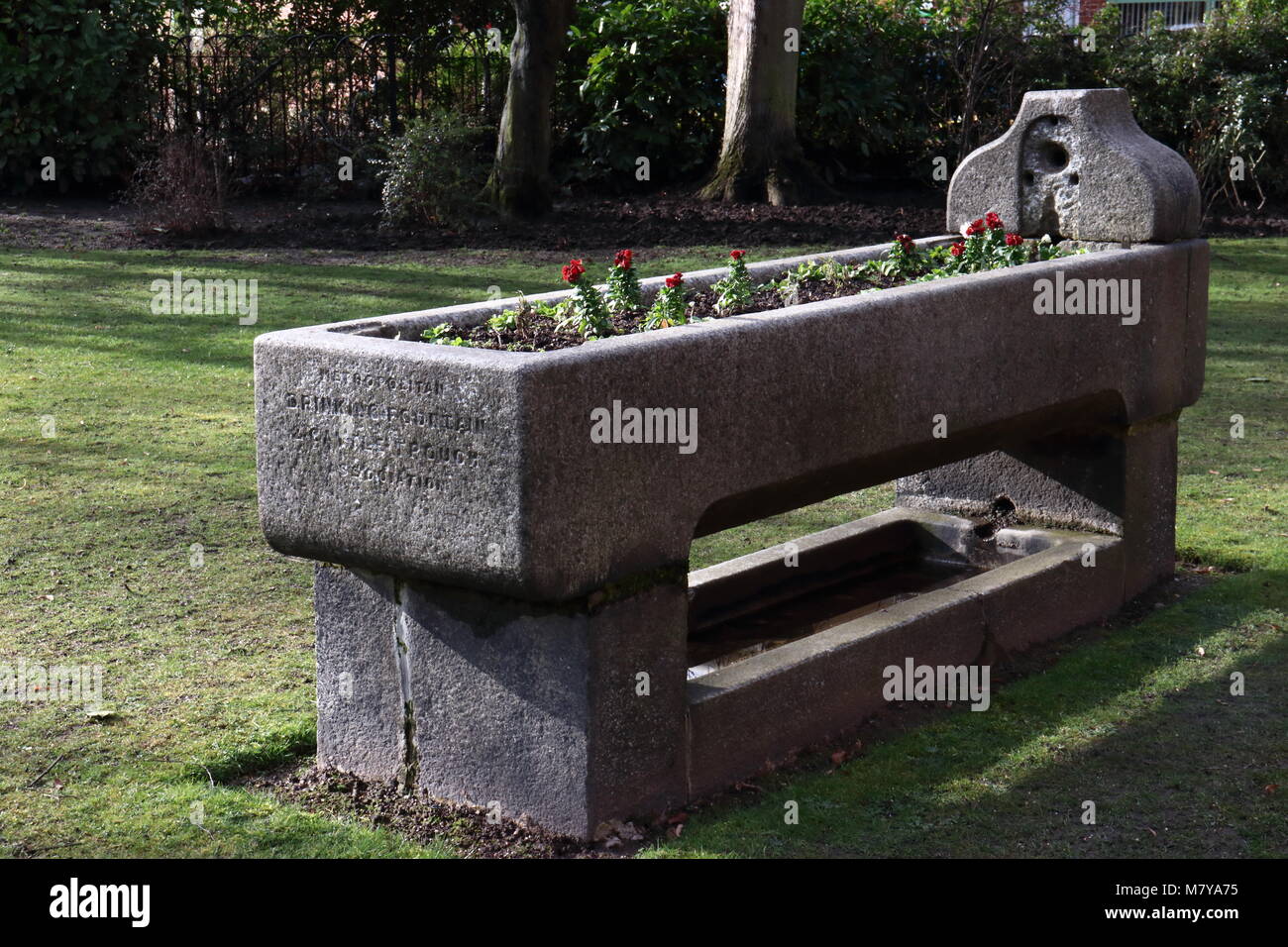 cattle trough next to old library, Worksop, Notts, UK Stock Photo