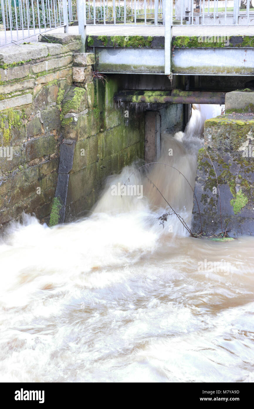 river ryton waterfall at The Canch, Worksop, Notts, UK Stock Photo