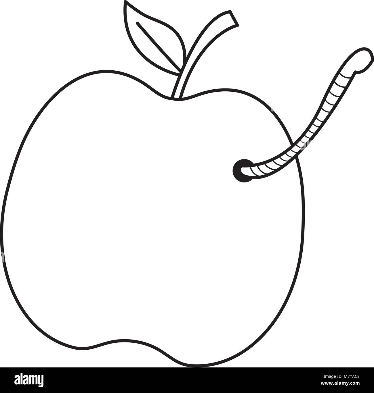 apple fruit with a worm icon over white background, vector illustration ...