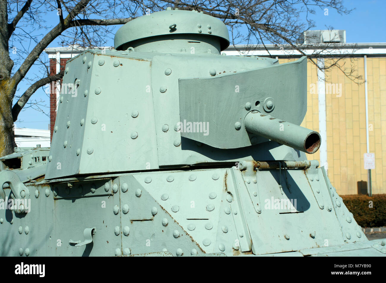 A Old green military tank turret Stock Photo