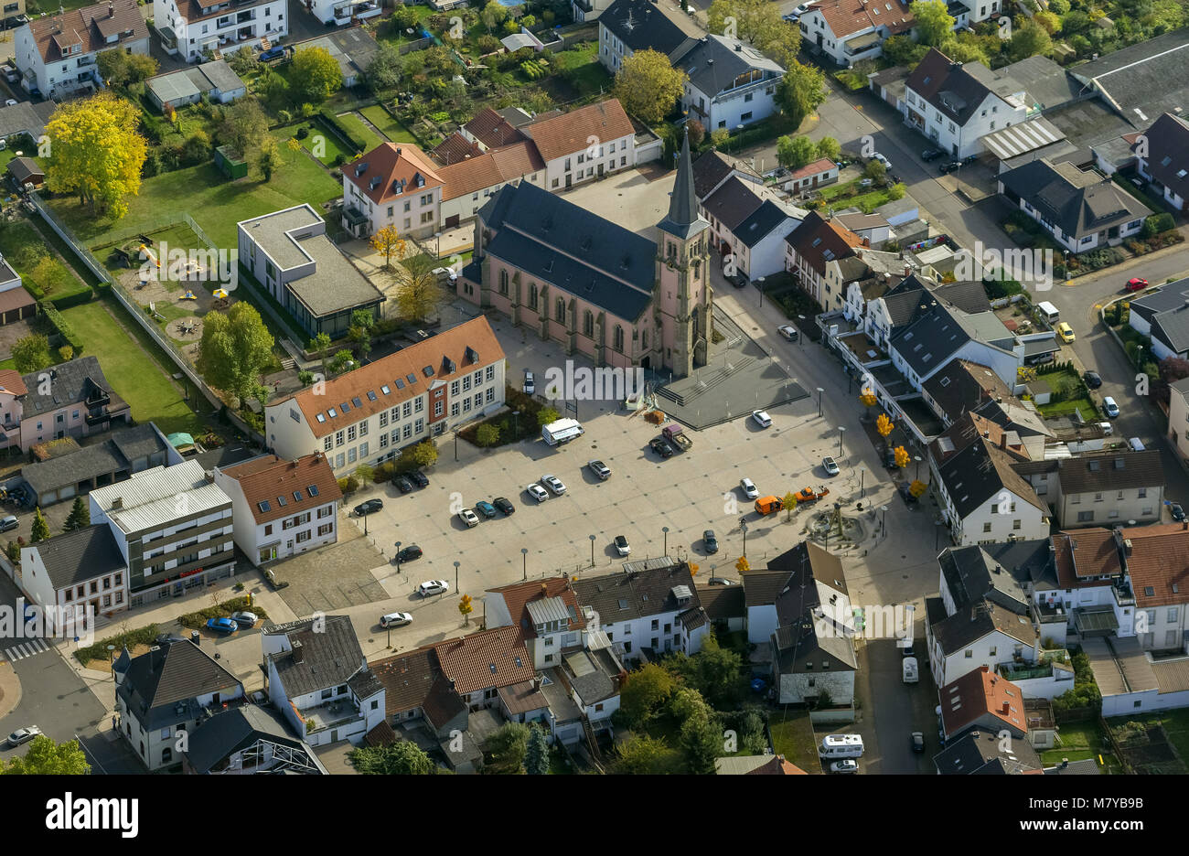 Aerial view, Sankt Maximin church, Pachten, Dillingen / Saar, Saarland, Germany, Europe, birds-eyes view, aerial view, aerial photography, aerial phot Stock Photo