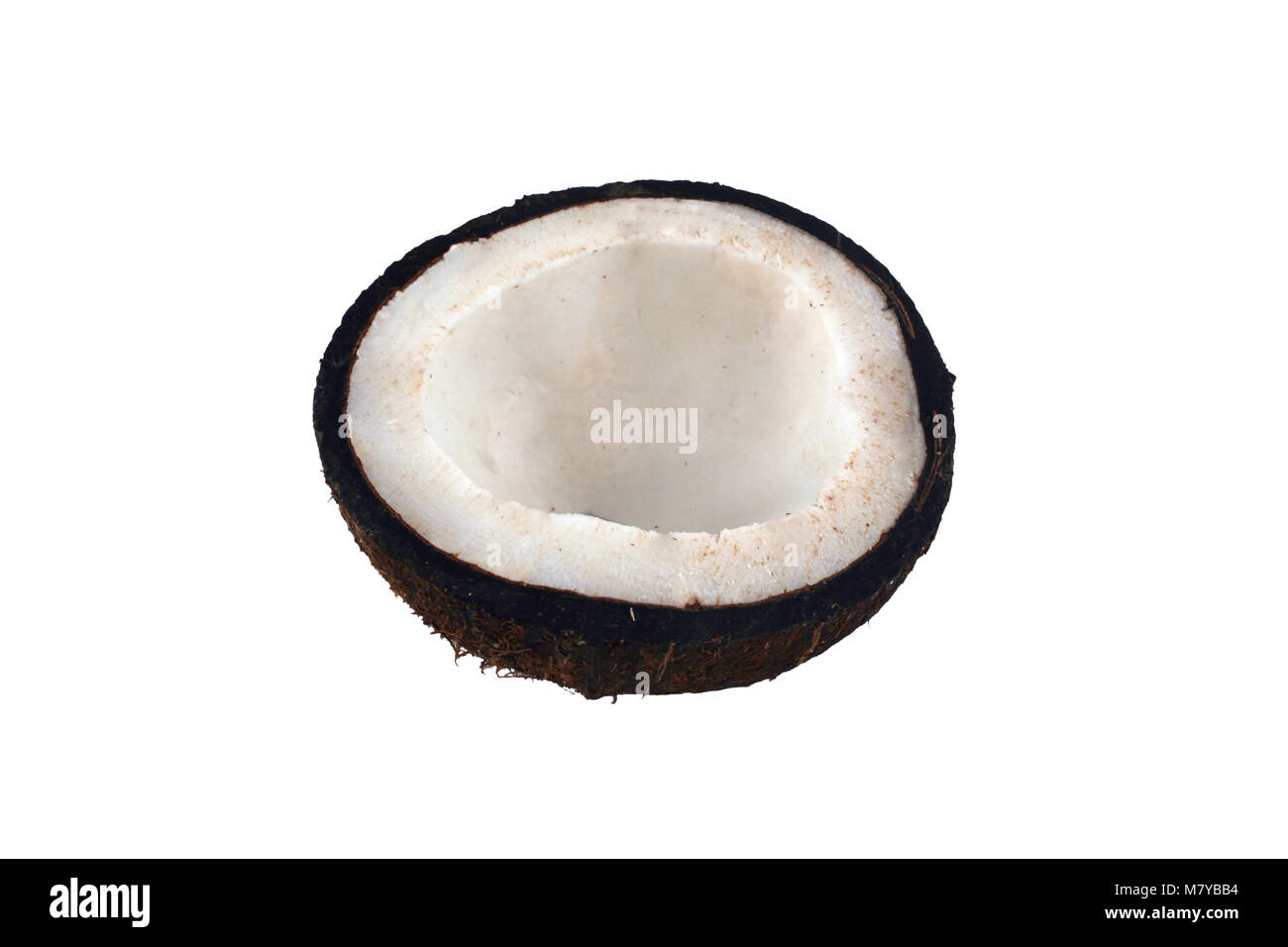 A Isolated coconut half on white background Stock Photo - Alamy