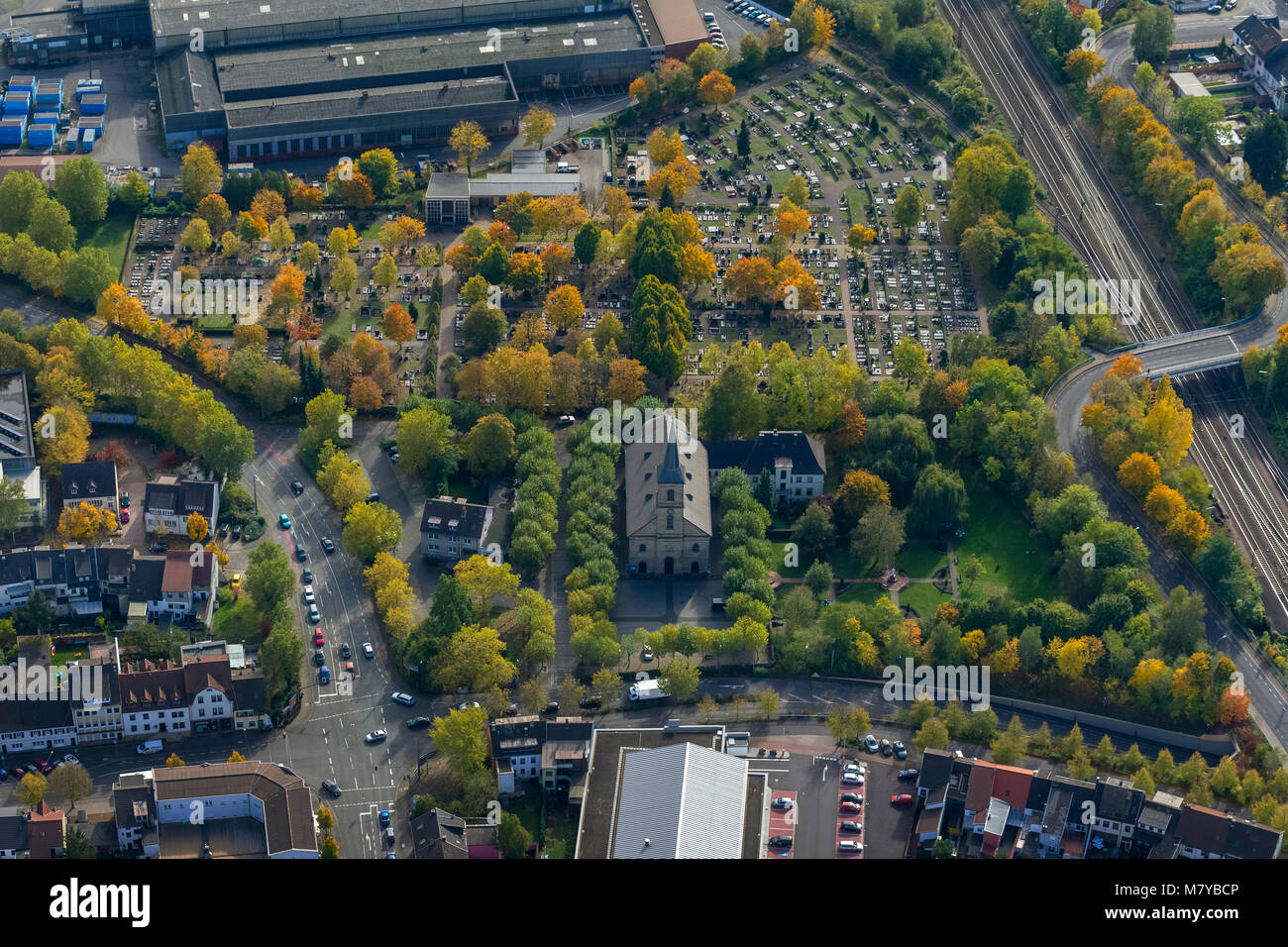 Aerial view, St. Johann Dillingen, Dillingen / Saar, Saarland, Germany, Europe, birds-eyes view, aerial view, aerial photography, aerial photography,  Stock Photo