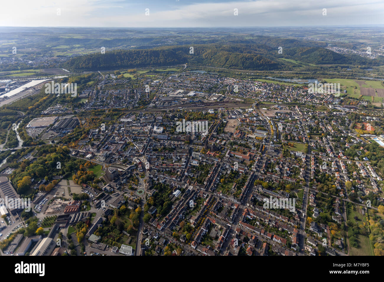Aerial view, Dillingen / Saar, Saarland, Germany, Europe, birds-eyes view, aerial view, aerial photography, aerial photography, overview, overview, ae Stock Photo