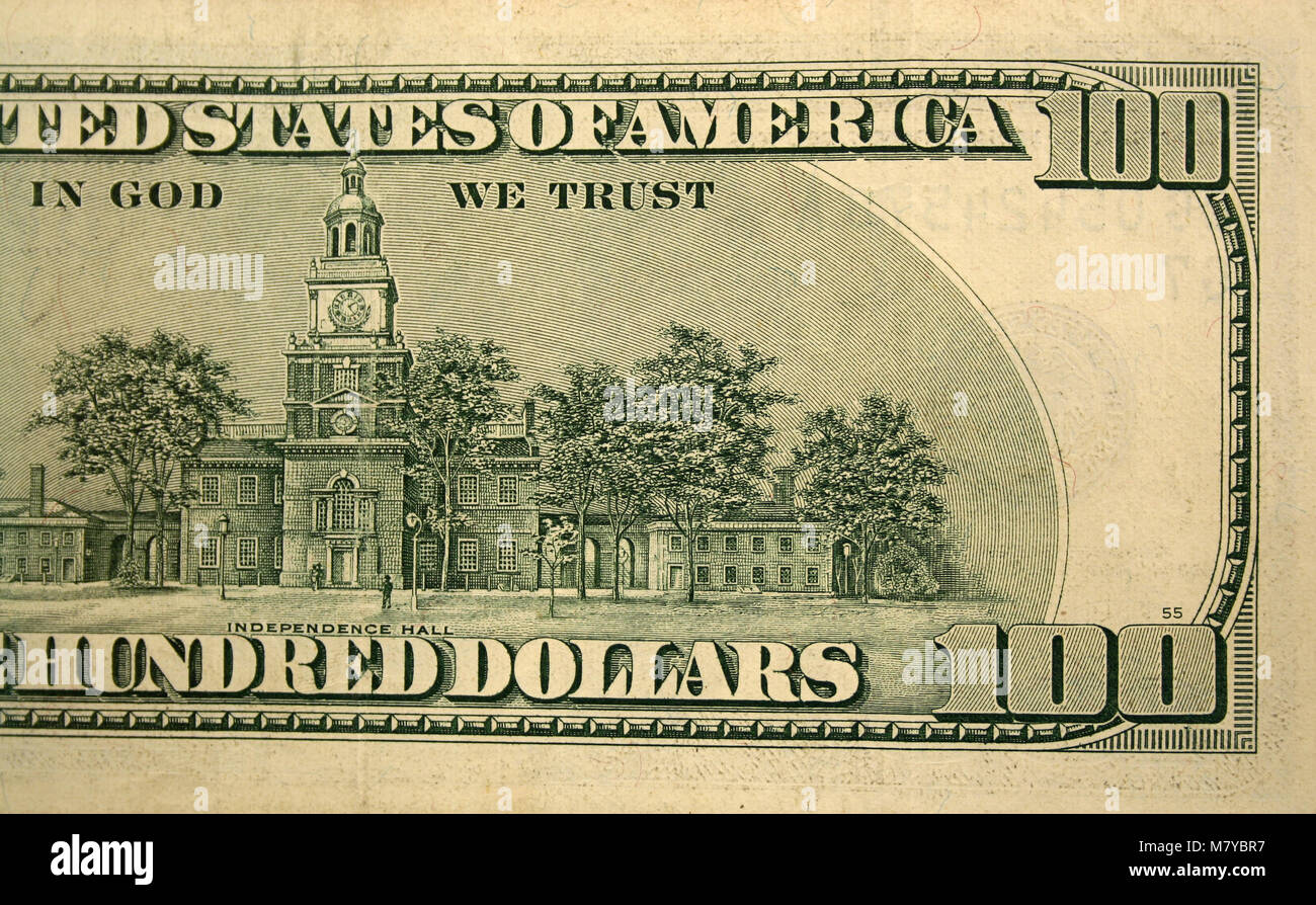The Back half of a one hundred dollar bill Stock Photo