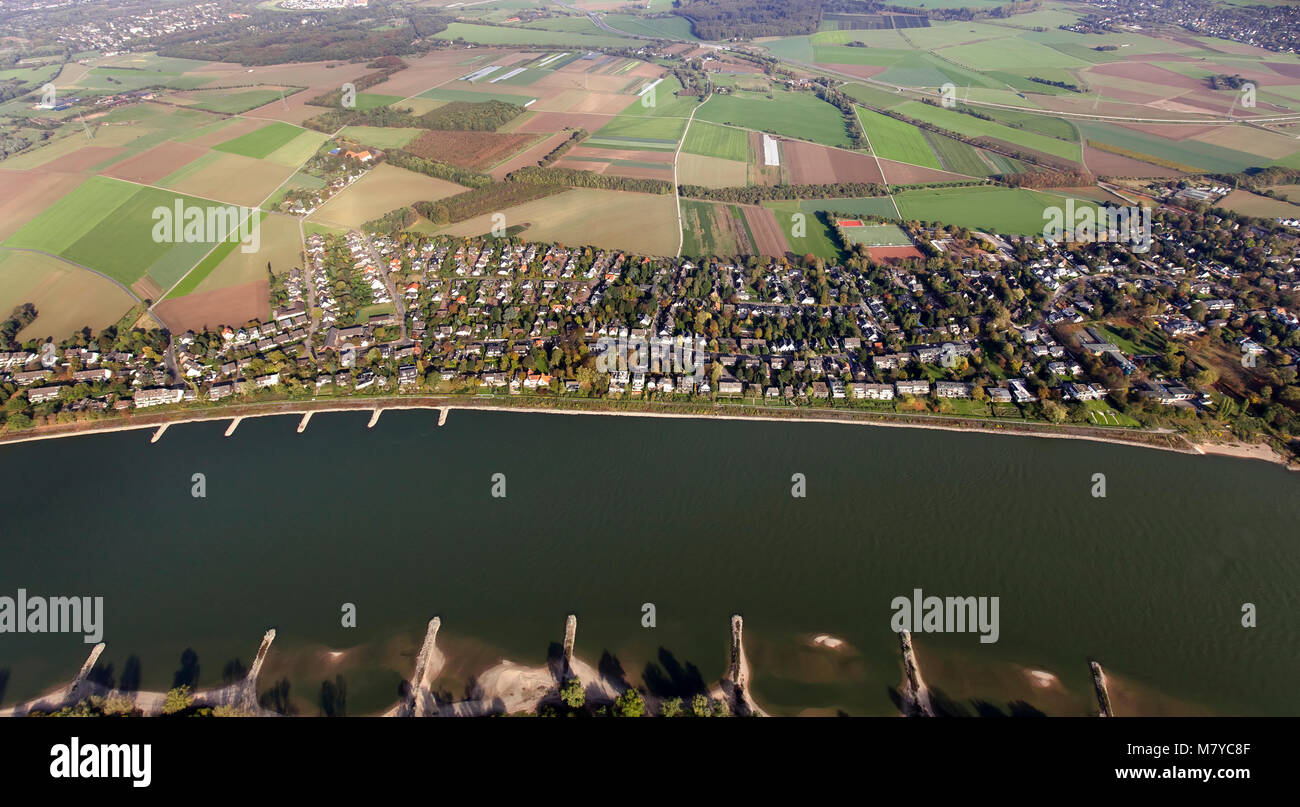Aerial view, Wittlaer, Dusseldorf, Rhine, Lower Rhine, neighborhoods Dusseldorf, Nordrhein-Westfalen, Germany, Europe, birds-eyes view, aerial view, a Stock Photo