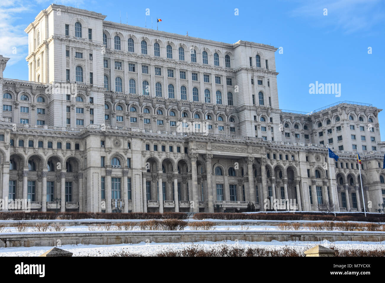 Bucharest, Romania. February 3, 2017. Palace of the Parliament (Palatul Parlamentului din Romania) also known as People's House (Casa Poporului) Stock Photo
