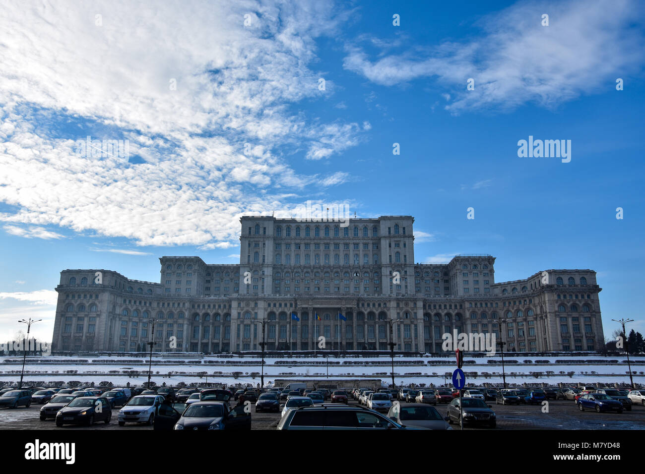 Bucharest, Romania. February 3, 2017. Palace of the Parliament (Palatul Parlamentului din Romania) also known as People's House (Casa Poporului) Stock Photo