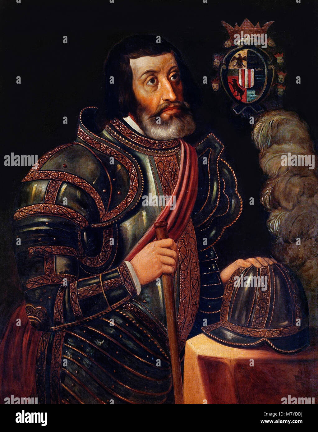 Hernán Cortés de Monroy y Pizarro Altamirano, Marquis of the Valley of Oaxaca (1485-1547). Portrait of the Spanish conquistador, Hernan Cortes, by José Salomé Pina, oil on canvas, c.1879. Stock Photo