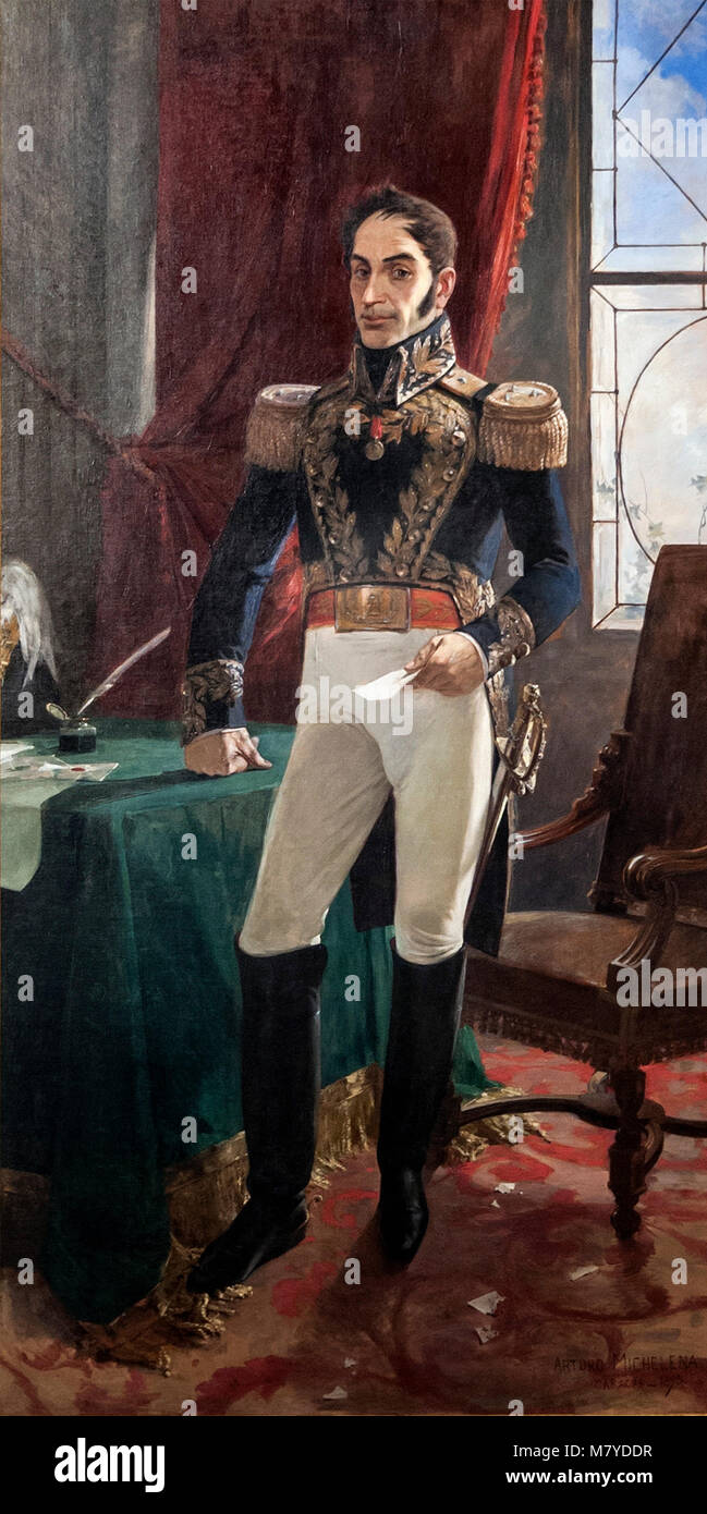 Simon Bolivar (1783-1830), portrait of the Venezuelan political and military leader by Arturo Michelena, 1895. Stock Photo