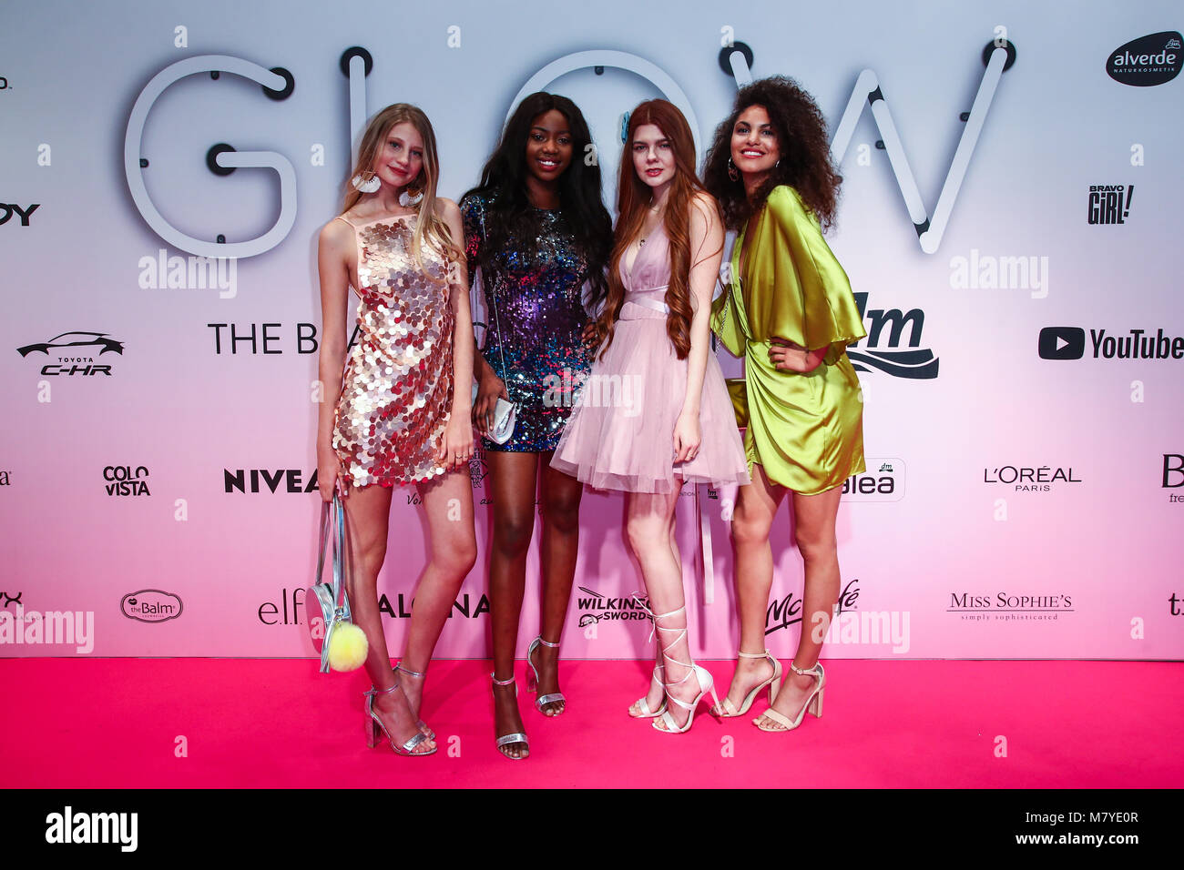 Dortmund, Germany, 11.3.18, Trixi, Abigail, Klaudia, Julianna GNTM 2018 (Germanys next Topmodel) attend GLOW – The Beauty-Convention by dm, Westfalenh Stock Photo