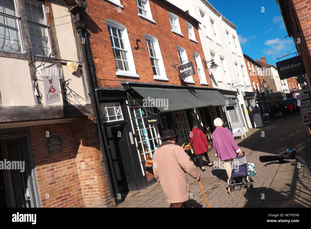 Hereford Herefordshire UK shoppers walk along Church City in the old city centre in March 2018 Stock Photo
