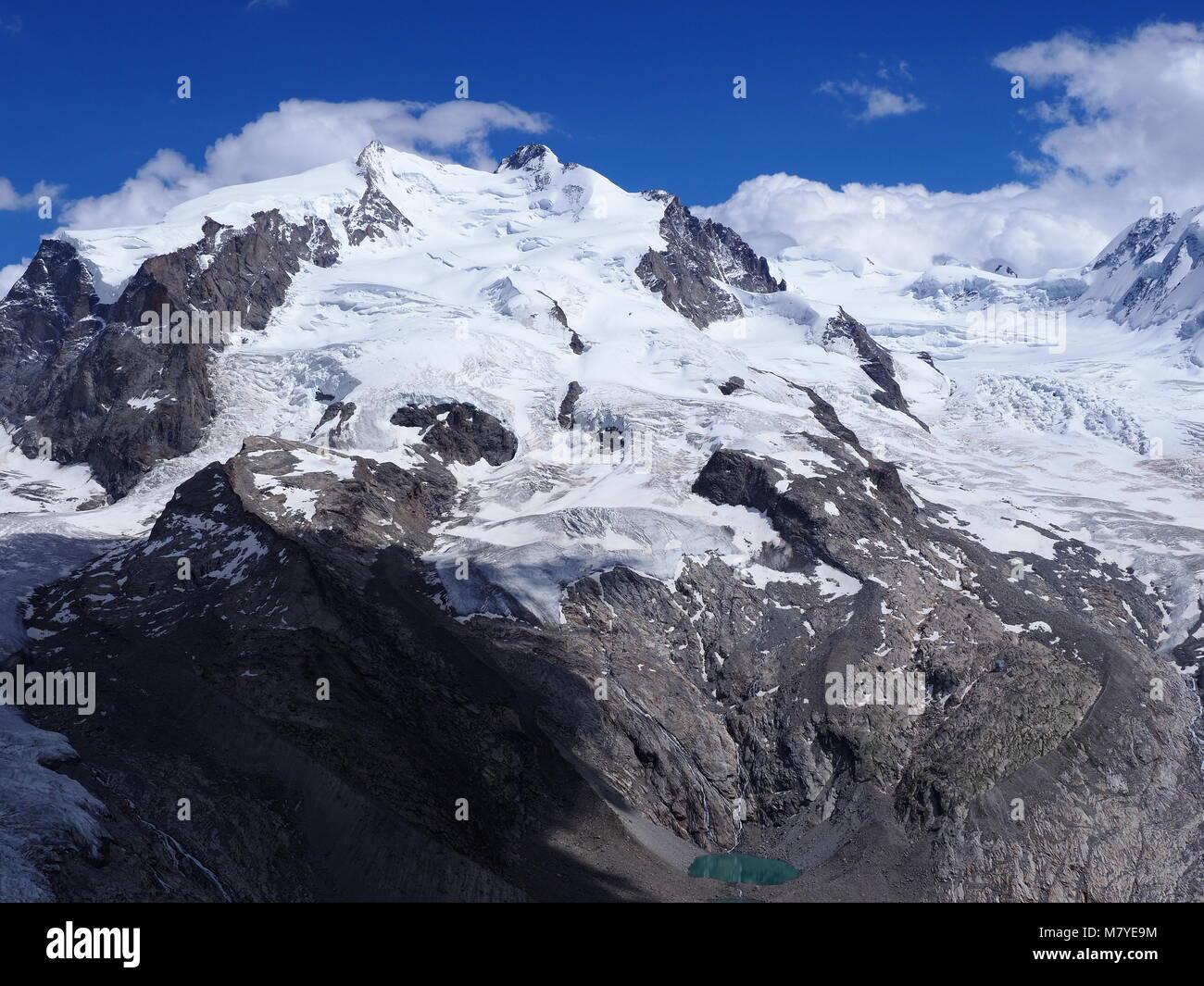 Monte Rosa, landscapes of alpine glacier and Dufourspitze highest mount ...