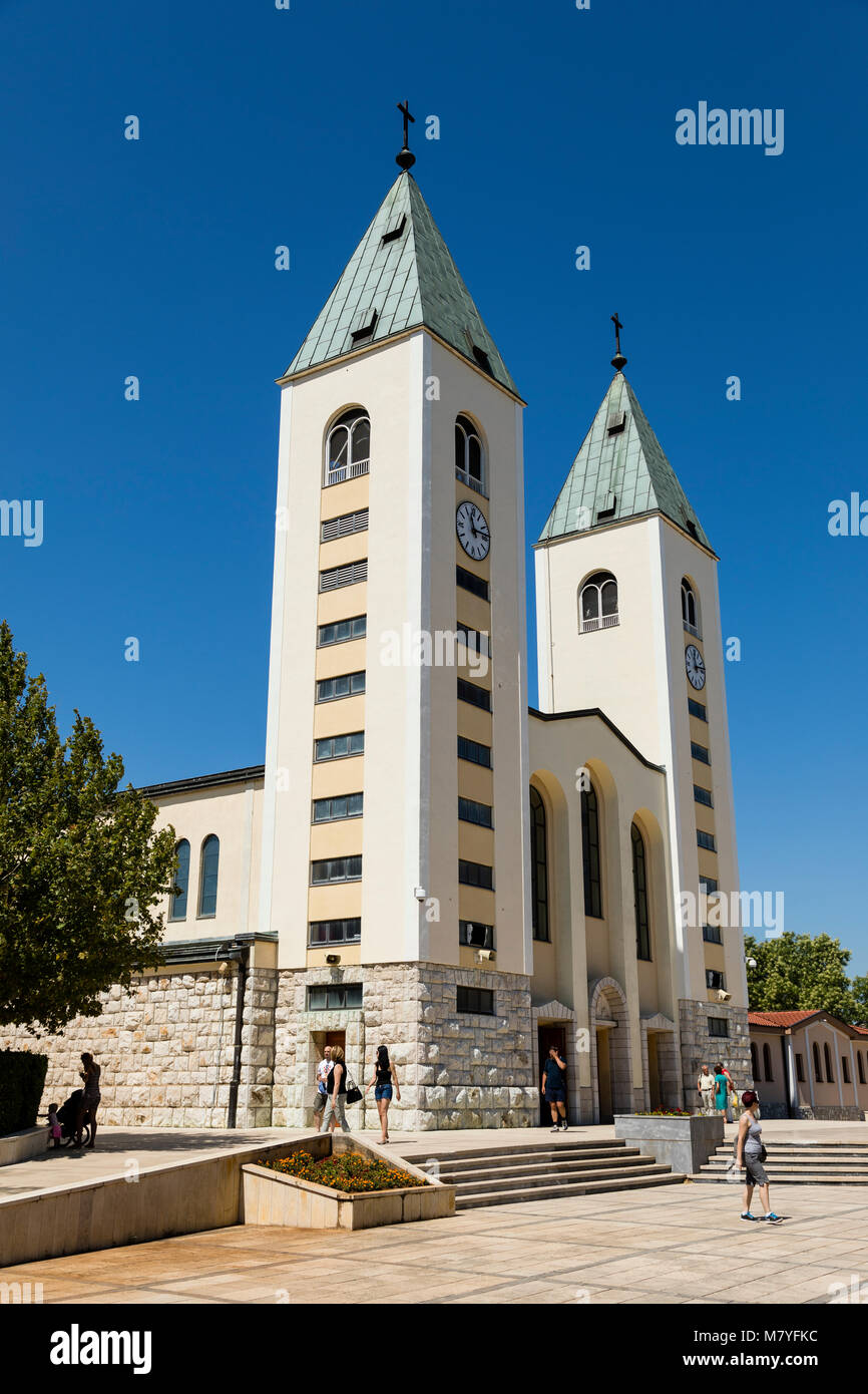 Medjugorje, Bosnia and Herzegowina, July 15 2017: Saint James Church in Medjugorje is a popular destination for pilgrims Stock Photo