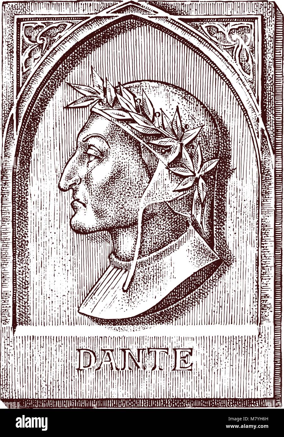 Dante Alighieri. Element for architecture, design on building for tattoo or  t-shirt design. Symbol of science, psychology. Genius and creator of  universe. engraved sketch hand drawn in vintage style Stock Vector Image