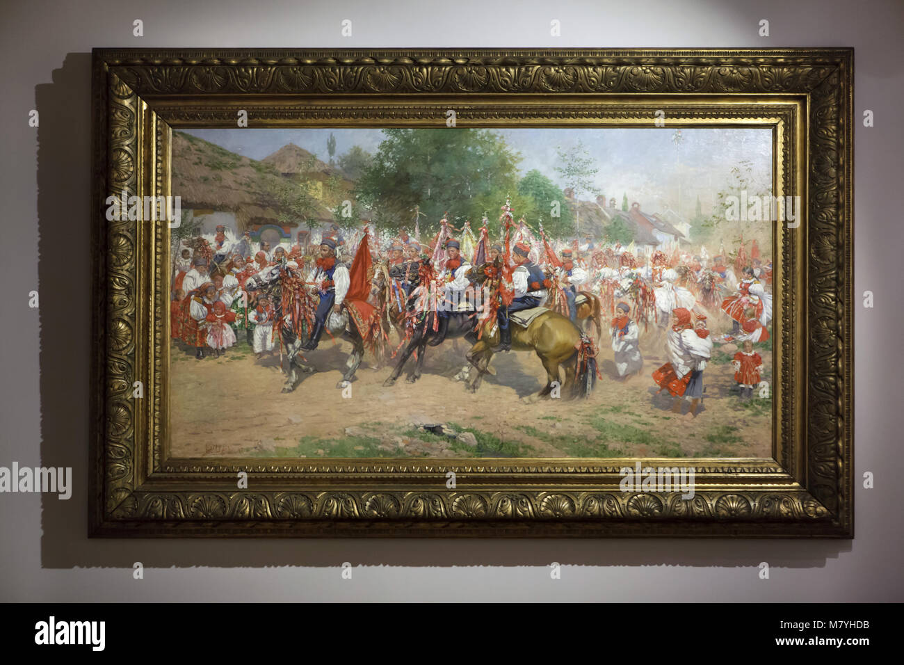 Painting 'Ride of the Kings' (1897) by Czech painter Joža Uprka on display in the Moravian Gallery (Moravská galerie) in Brno, Czech Republic. Stock Photo
