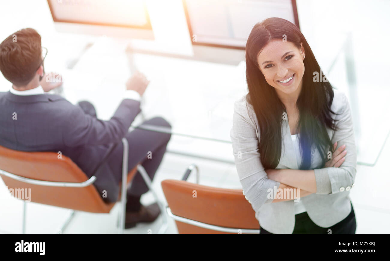 successful business woman on the background of a modern workplac Stock ...