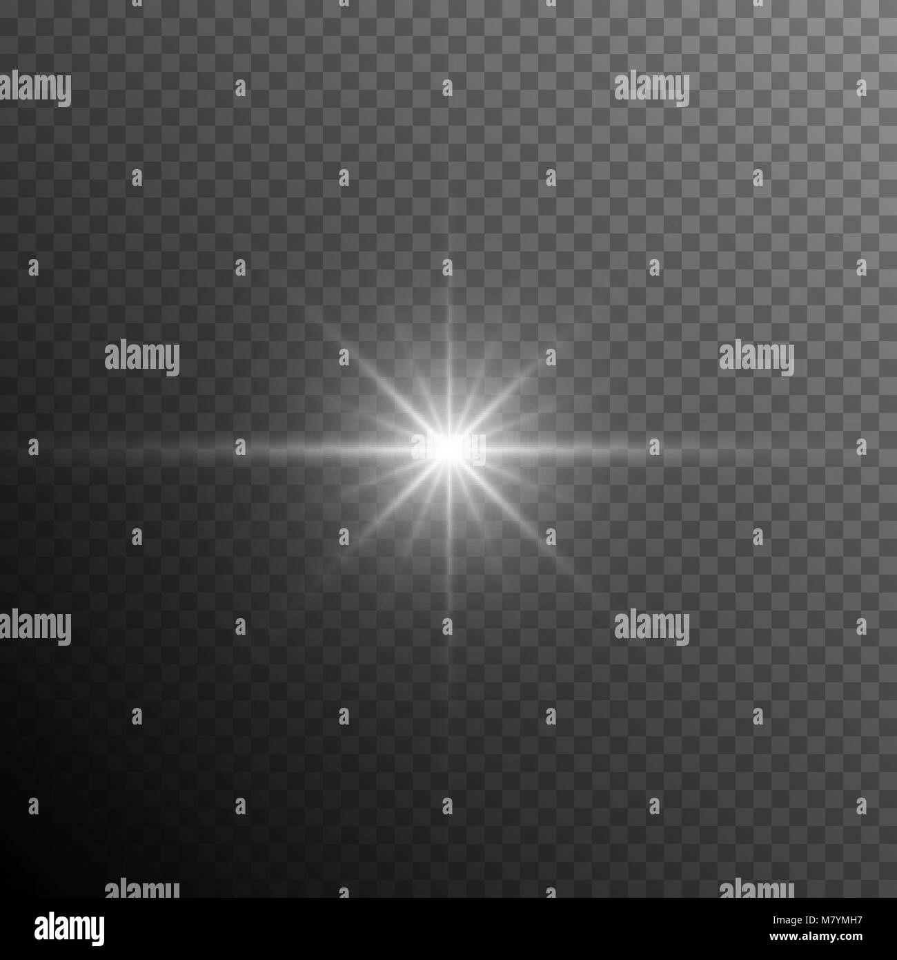 Glow light lens flare special effect. Shiny starburst with sparkles. Transparent sun flash with spotlight and rays Stock Vector