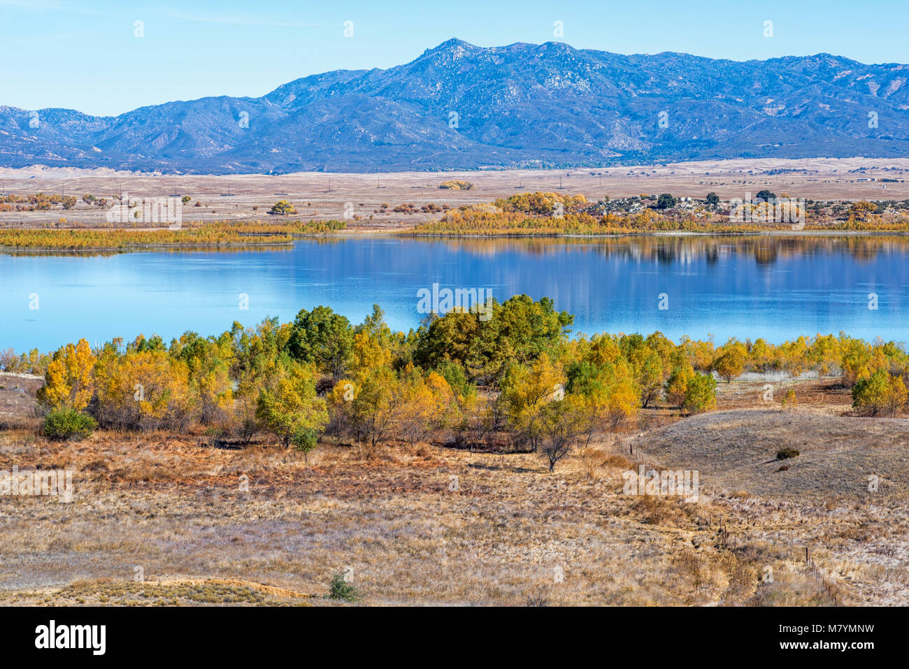 Landscape view of Lake Henshaw on an Autumn morning. San Diego County
