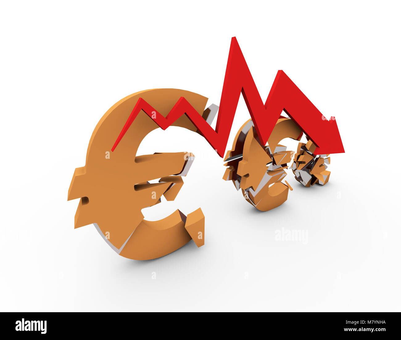 The decline of the financial economy, the devaluation of the euro, the bankruptcy of the company, failure Stock Photo