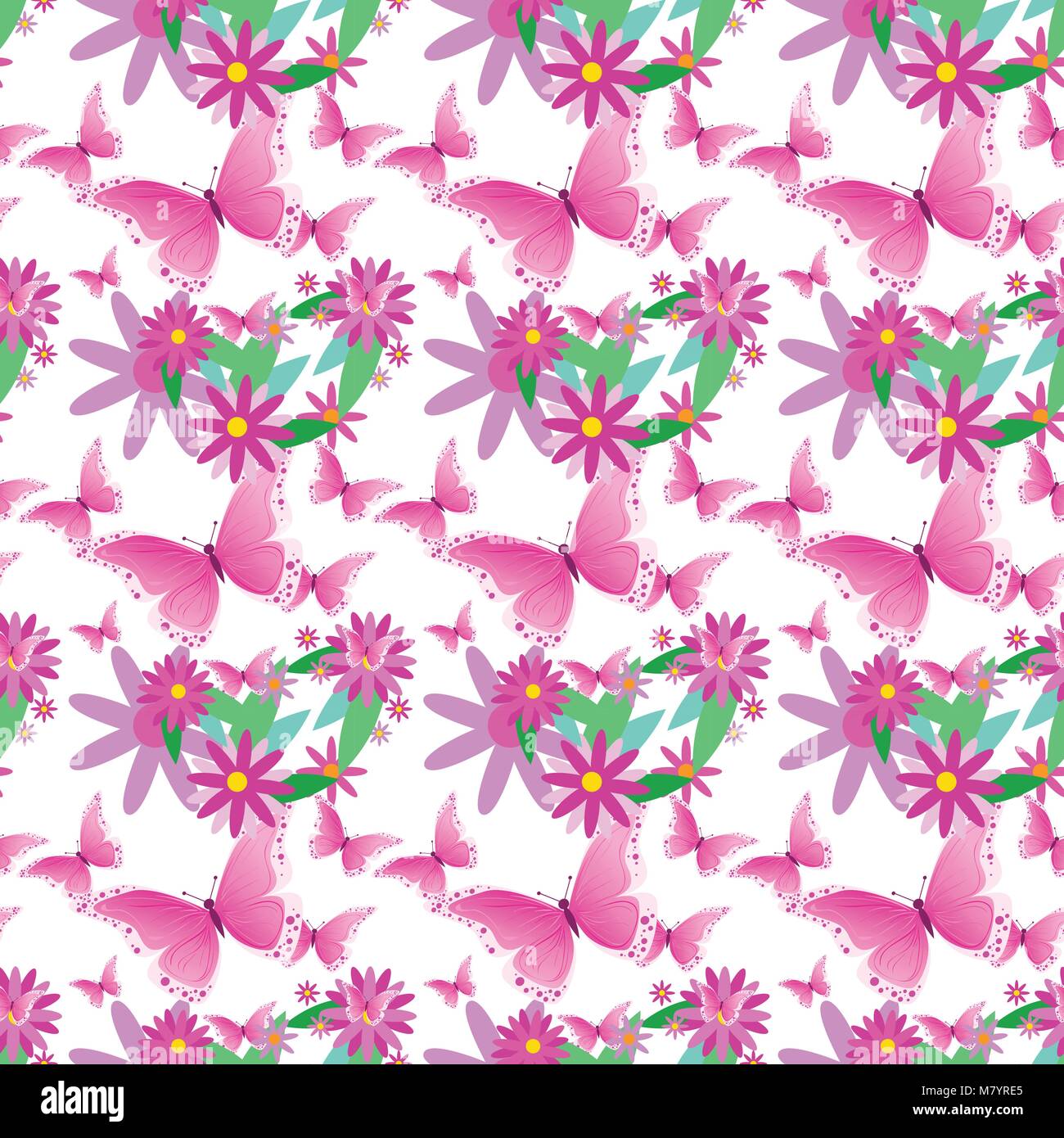 Seamless Pattern Spring Flower Ornament Cute Floral Background With ...