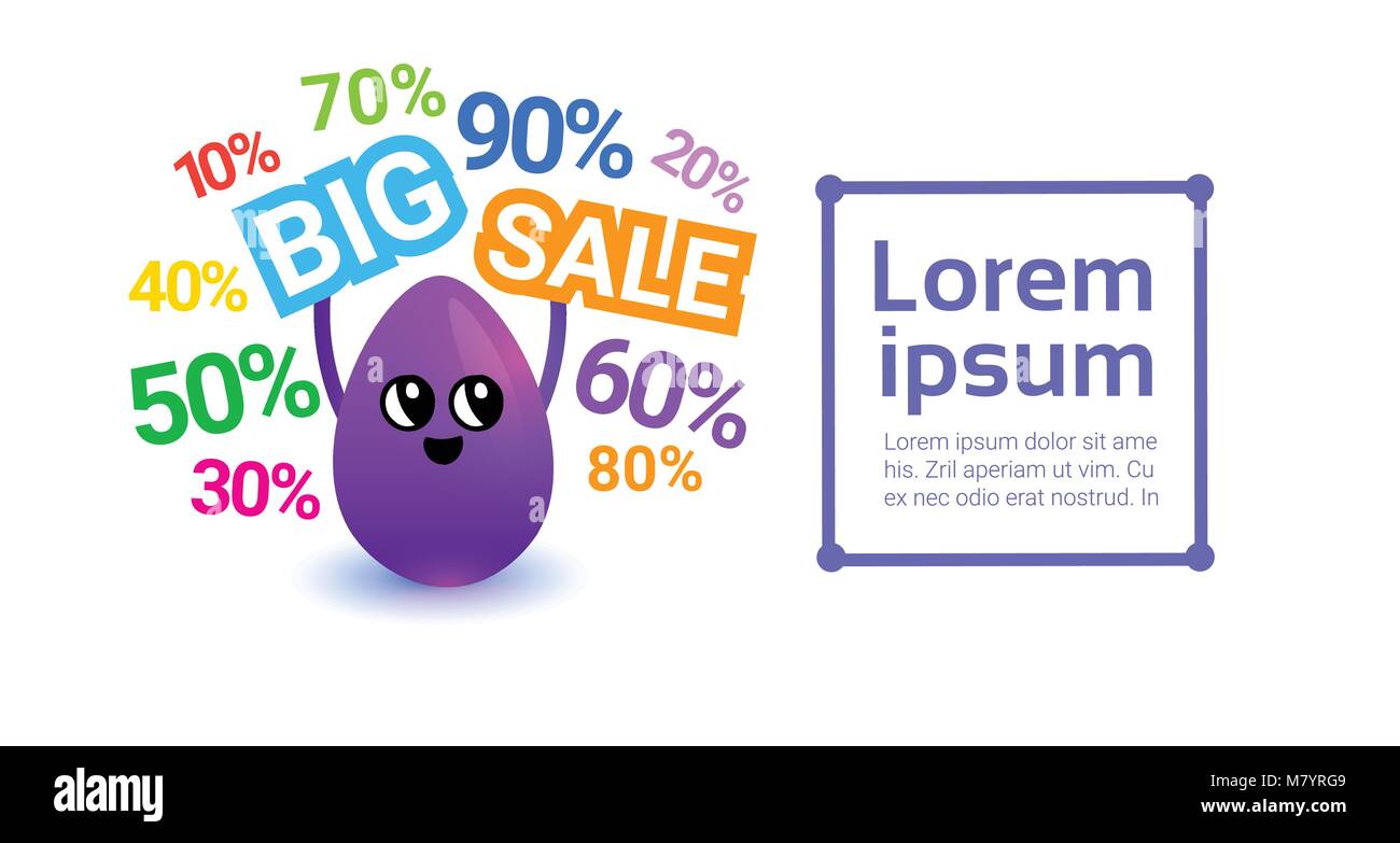 Happy Easter Sale Banner With Cartoon Egg Holding Discounts Signs